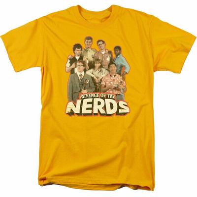 26 Venganza de los Nerds Grupo de Nerds Camiseta para Hombre Camiseta de Película Licenciada Lambda Oro Unisex
