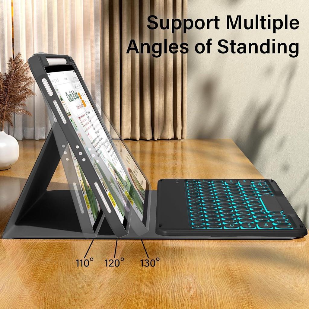 10.2" iPad A16 Protective Case with Bluetooth Keyboard and Magnetic Pen Slot, Backlit for Pro 11, 10th Gen.