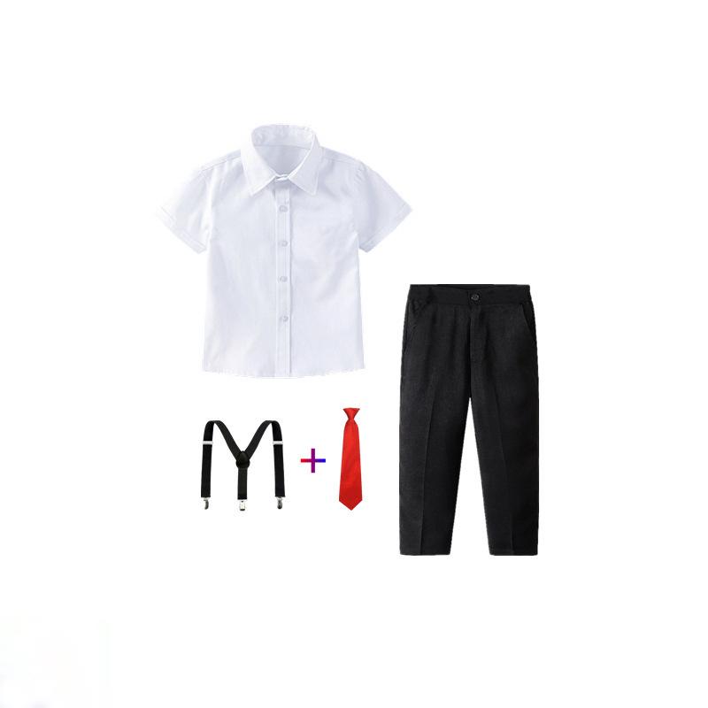 Boys' White Shirt & Black Shorts Summer Set - Short-Sleeved Performance Wear