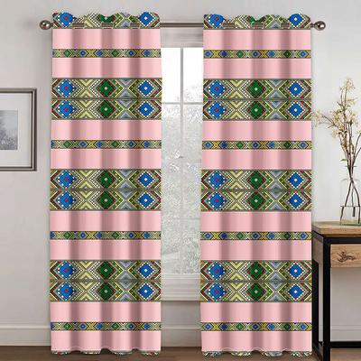 Ethiopian Traditional Design Pink Gold Stripe Shade Curtains 2 Panels Moroccan Style Living Room Bedroom Home Decor Curtains