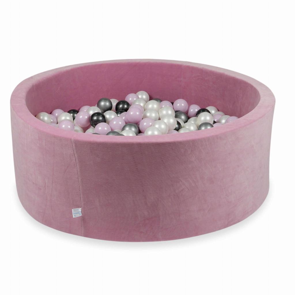 Dry pool 110x40cm Velvet Soft Pink with 500 balls: light pink pearl, silver, metallic graphite, pearl