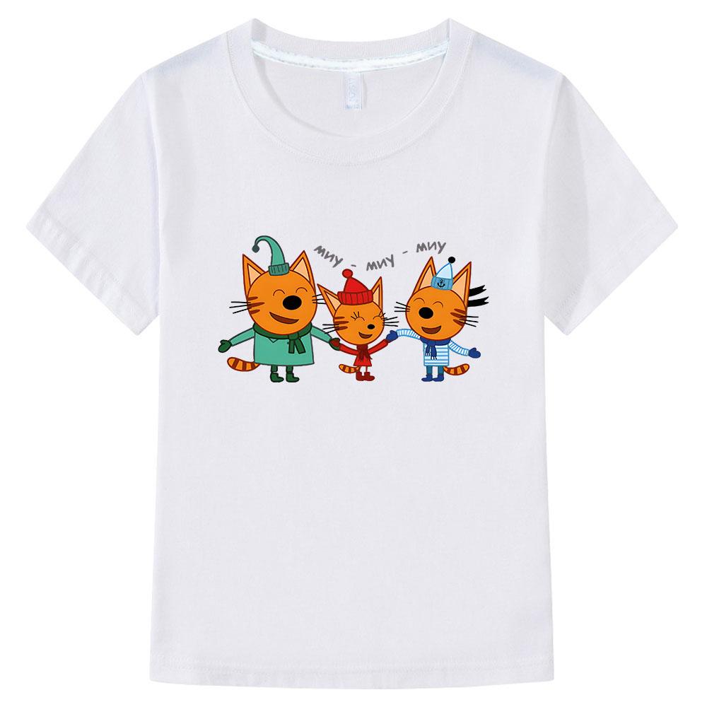 Kid-e-cats Print T Shirt Cartoon Kids T-Shirts Three Kitten Russian Funny Clothing Summer Children Tops Girls Boys Clothes