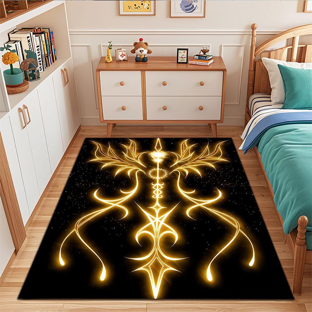 Golden Radiant Sword Design Patterned carpet, suitable as a non slip play mat for the living room and bedroom sofa