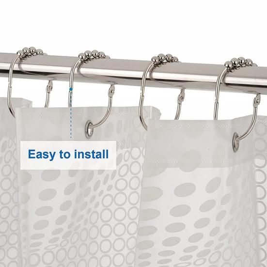 12Pcs Shower Curtain Hook Heavy Duty Stainless Steel Five Balls Universal Shower Rod Ring Hanger Holder Bathroom Supplies