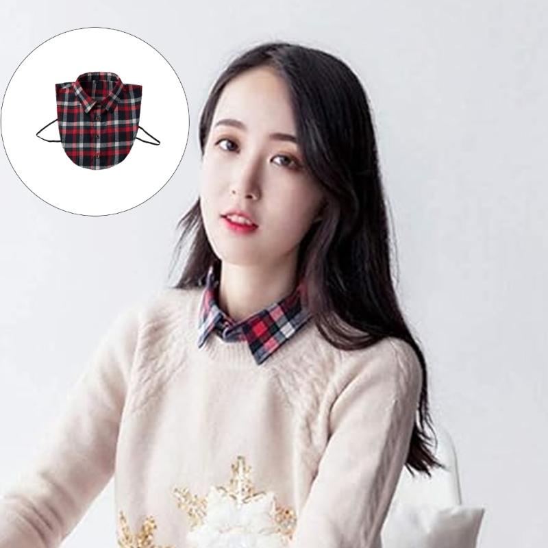 Insert Casual Cotton Collar Elegant Sweet False Collar Half Shirt for Lady Delicate Checkered Collar Casual Insert