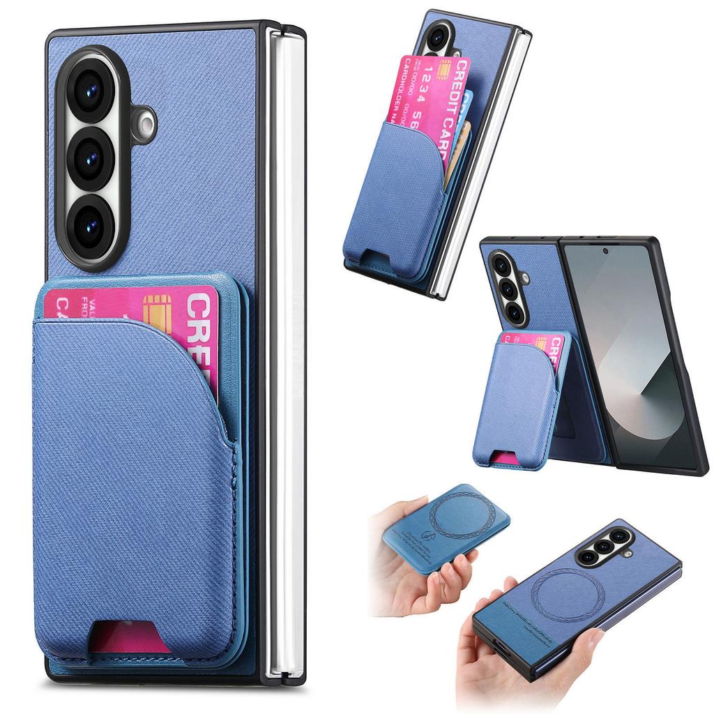 Für Samsung Galaxy Z Fold7 5G Magnetische Hülle Ständer Denim-Textur Leder-Rückseite mit Abnehmbarer Kartenhalter-Tasche