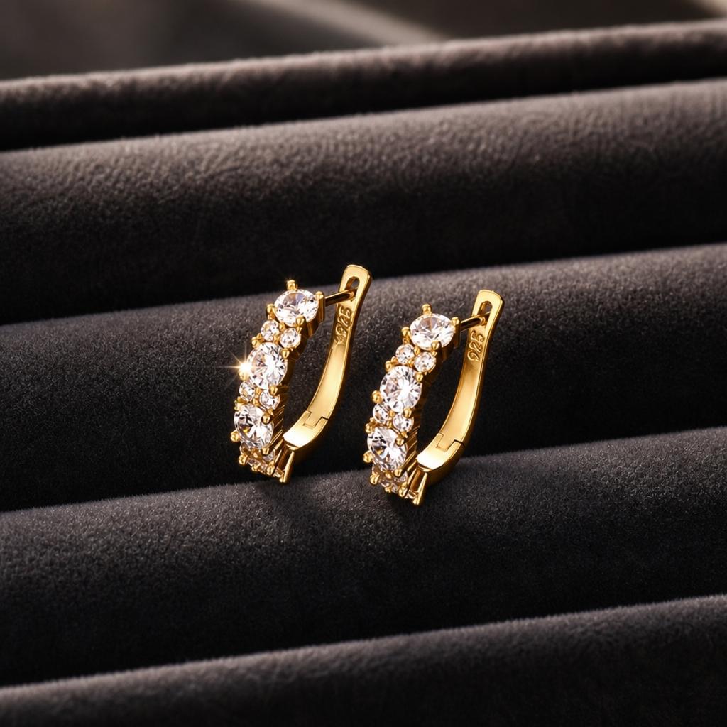 Zircon Full Pavé Hoop Earrings Small Hoop Huggie Earrings with Clasp Closure Unique Design Jewelry for Women