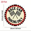Vintage D Flat Race Car Parking Metal Sign  X Round Checkered Flags Decor Farmhouse Racing Room Art