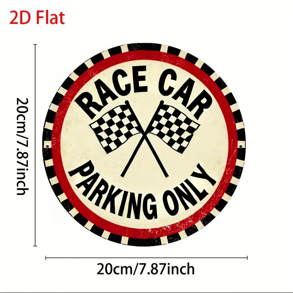 Vintage D Flat Race Car Parking Metal Sign X Round Checkered Flags Decor Farmhouse Racing Room Art