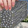 3 To 18 Sheets 3D White Daisy Nail Stickers Gold Line Flower Leaf Decals Self Adhesive Spring Nail Art