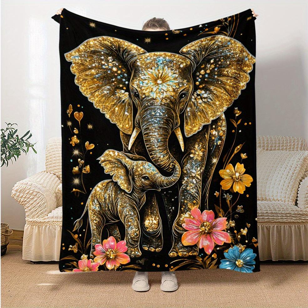 Elephant Print Throw Blanket for Sofa Bed Travel Camping Soft Flannel All Season Comfort