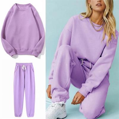 Women Autumn Winter Fashion Sweatshirt Suits Thick Fleece Cotton O-Neck Solid Tops and Pants 2 Pieces Sets S-XL