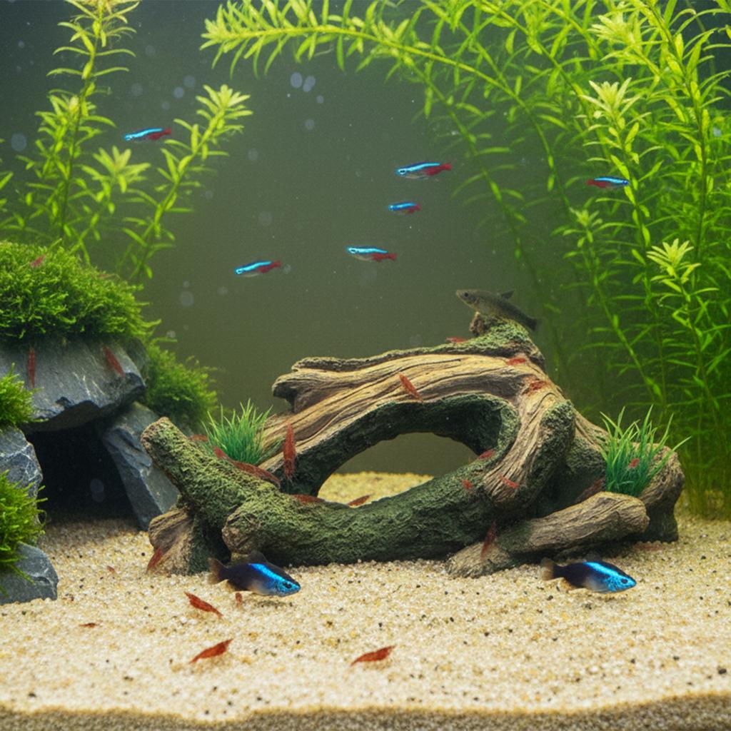 Aquarium Driftwood Tree Root Hideout for Fish & Shrimp, Natural Durable & Corrosion Resistant, Suitable for Freshwater & Saltwater Tanks