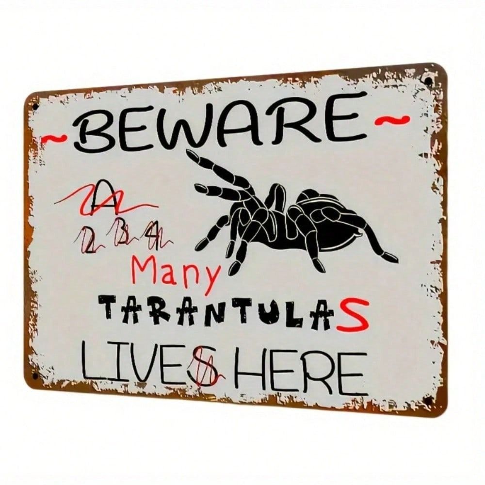 Metal Wall Art Vintage Sign for Bar Garage Club, Beware of Tarantulas Warning Plaque Retro Tin Poster