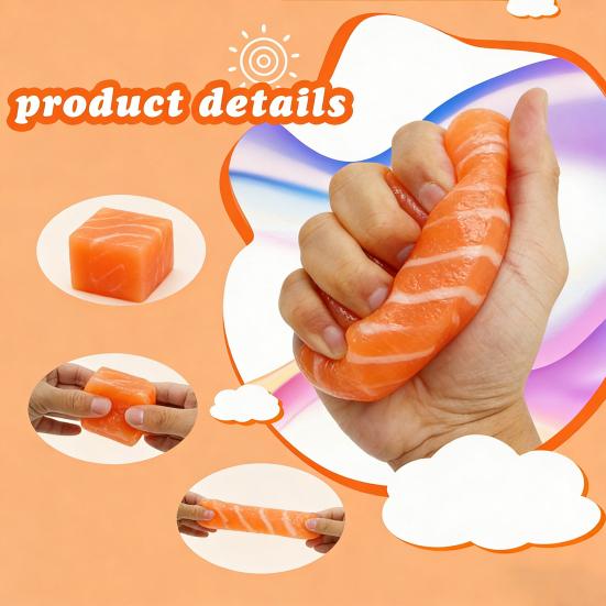 Stress Relief Salmon Squeeze Toy Food Grade Silicone Thick-Cut Salmon Cube Sensory Toy Home Office Anxiety Relieving Desk Toy