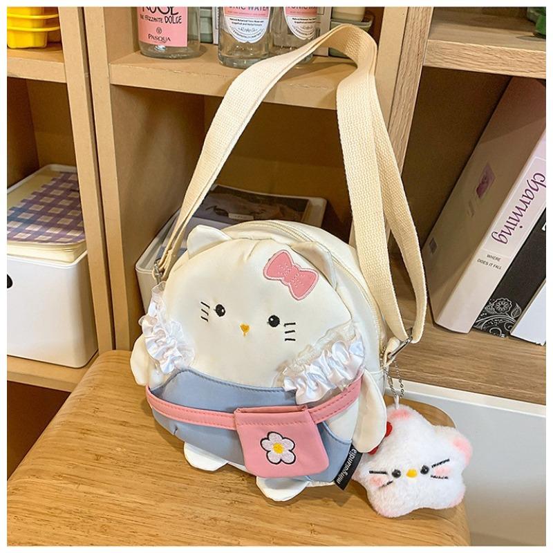 Cute Cat Canvas Bag Girl Versatile Messenger Bag Cartoon Shoulder Bag Student Leisure Travel Backpack
