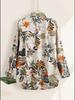 Comfortable Casual Loose Fit Blouse  Long Sleeve Printed Cotton Linen Top