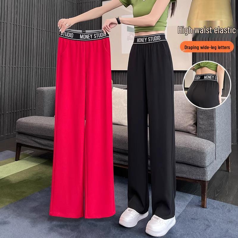 2024 Autumn Korean Style High Waist Ice Silk Wide Leg Pants Slimming Plus Size Casual Drape.