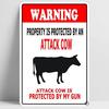 Warning Beware of Attack Cow Funny Metal Sign Farm Decoration TIN X