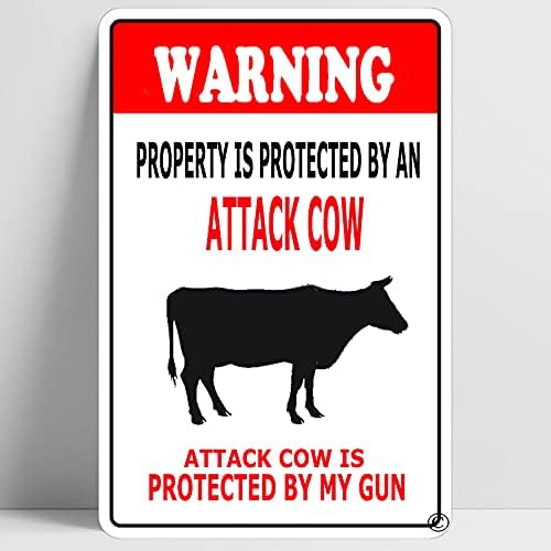 Warning Beware of Attack Cow Funny Metal Sign Farm Decoration TIN X 20x30cm(7.8x11.8inch)