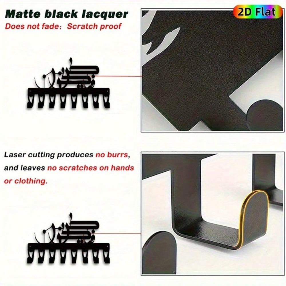 Arabic Calligraphy Key Holder Wall Hanger with 8 Hooks Black White Islamic Art Iron Key Rack for Living Room Muslim Home Gift