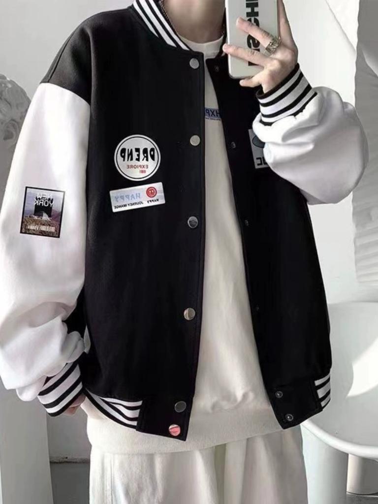 Junior high school students baseball jersey men's spring and autumn American trendy brand loose top students men's and women's same autumn thin coat