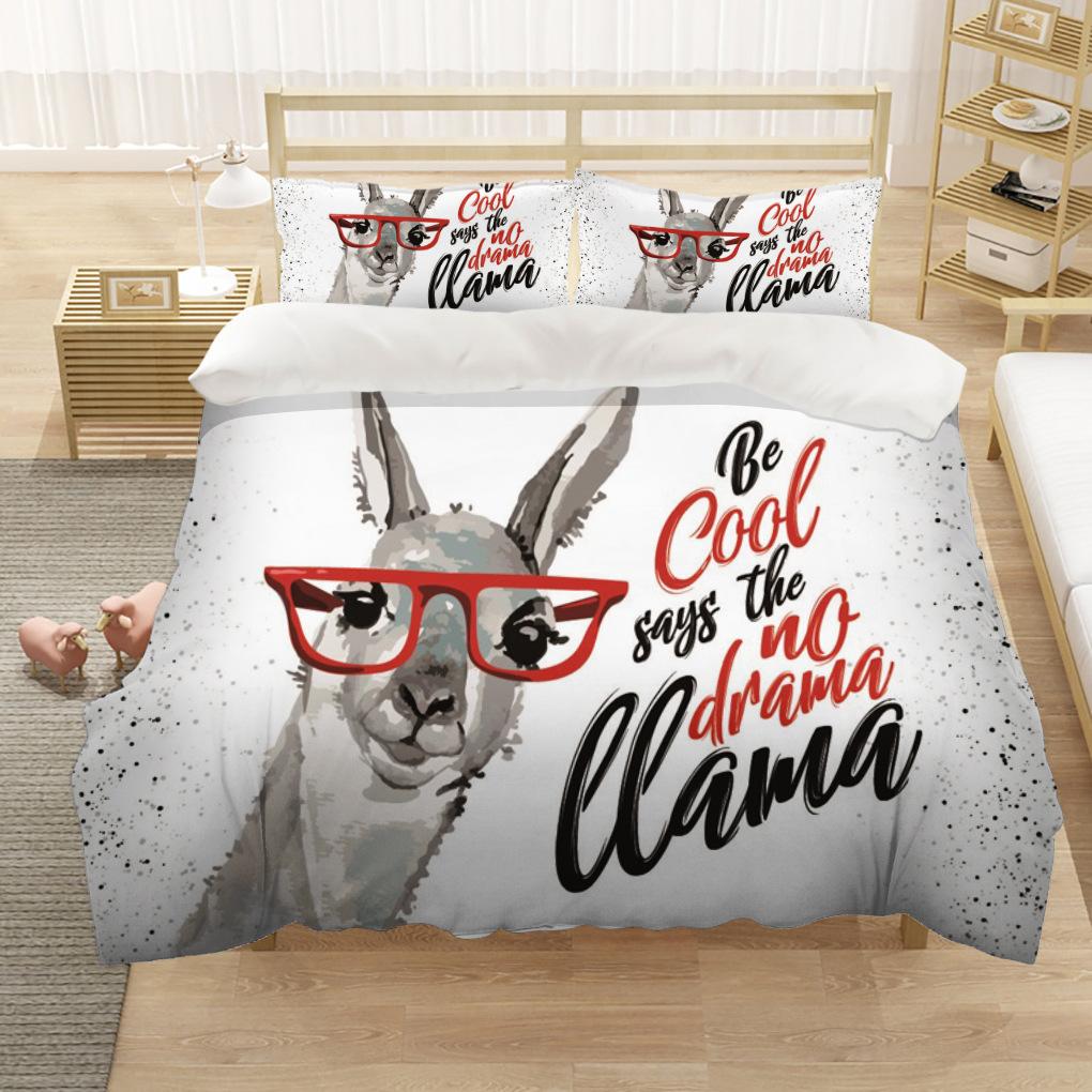 3D Tecknad Djur Sängkläder Set Alpaca Påslakan Örngott 2/3st Mjuk Snabbtorkande Tyg Sött Mönster Överdrag Barn Flickor Gåva
