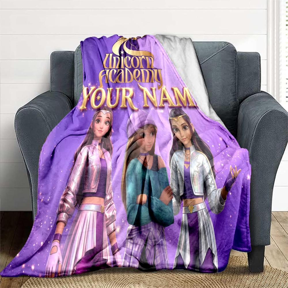 1PC Unicorn Academy Custom Name Patterned Flannel Blanket Suitable For All Seasons For Home Decor Warmth And Comfort Gifts Holiday Present