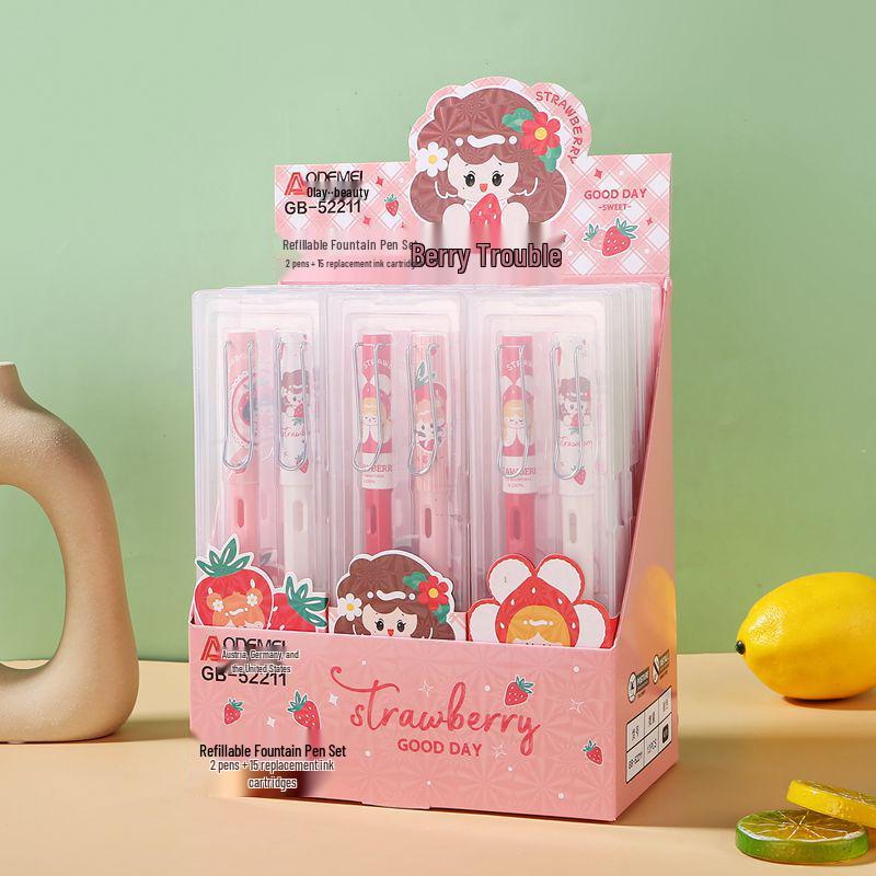 Odeme Student Pen Set: 2 Pens + 15 Refillable Ink Cartridges