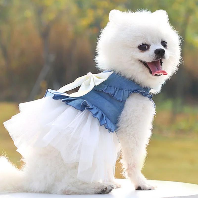 Spring Summer Dog Princess Dress Sweet Lace Skirt Pet Clothing Puppy Kitten Pet Skirt Cute Dog Dress Bow for Small Medium Dog