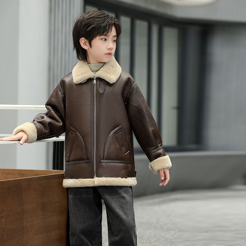 Boys' Fleece-Lined Jackets for Fall/Winter: Children's Thickened Faux Lambswool Jackets