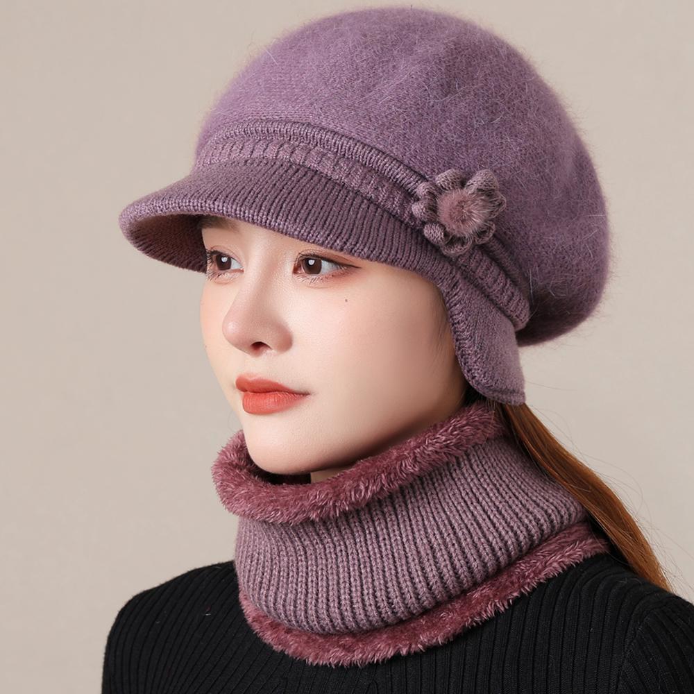 New Woman Winter Hat Ear Protection Warm Suit Plush Fur Lined Warm Hat For Female Casual Rabbit Fur Blend Knitted Cap