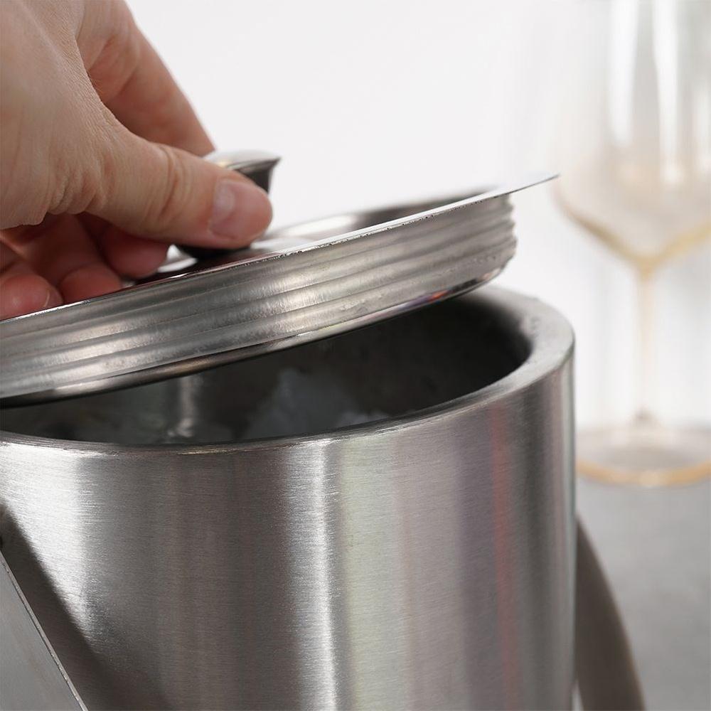 Steel Thermal Ice Bucket Thermos Container for Cubes + Tongs