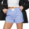 Women Summer Shorts Striped Print High Elastic Waist Retro Loose Above Knee Length Casual Sport Homewear Short Pants