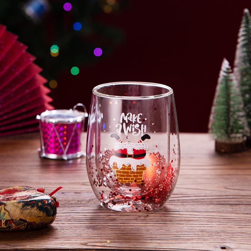 4pcs Santa Cartoon Double-Wall Insulated High Borosilicate Glass Set, Reusable Christmas Holiday Gift for Family and Friends