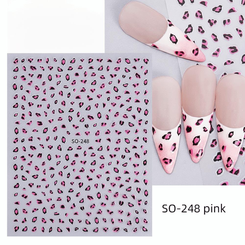 Brown Black Pink Colors Leopard Print Nail Stickers Self-Adhesive Nail Sliders  DIY Nail Decoration