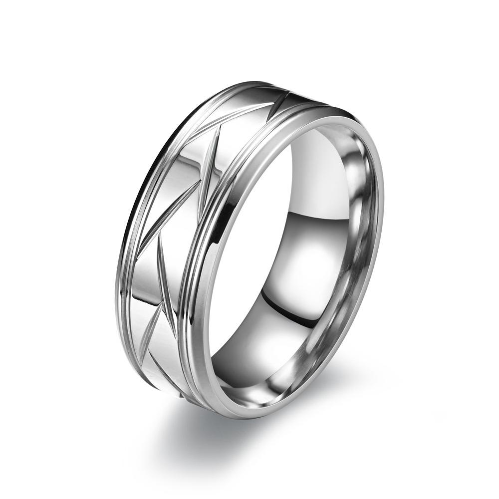 1Pc Stylish and Unique Stepped Design Striped Titanium Steel Ring