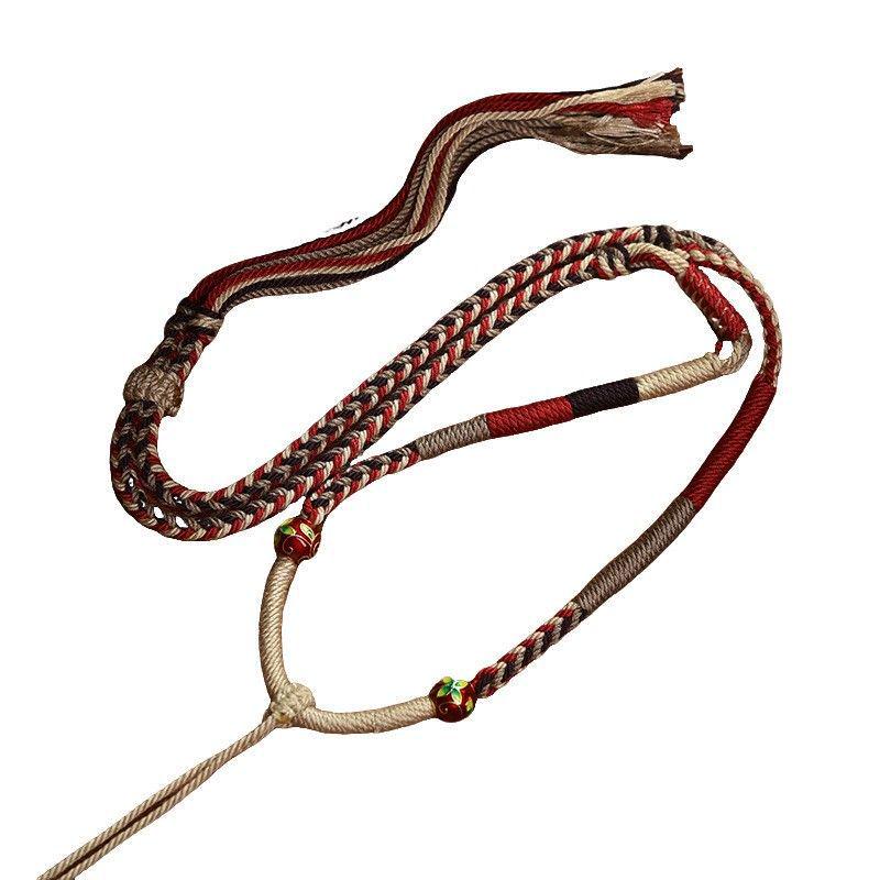 Handwoven Eight-Strand Thangka Pendant Necklace, Buddha Amulet Rope with Beeswax Jade.