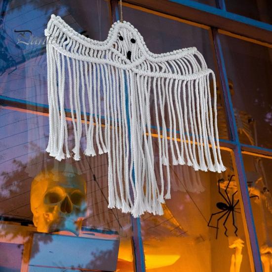 

Вязаное украшение в виде привидения на Хэллоуин, жуткое украшение в виде хлопковой веревки с кисточками, украшение в виде привидения для дома и улицы, настенное искусство для гостиной, спальни, подвесной гобелен белый
