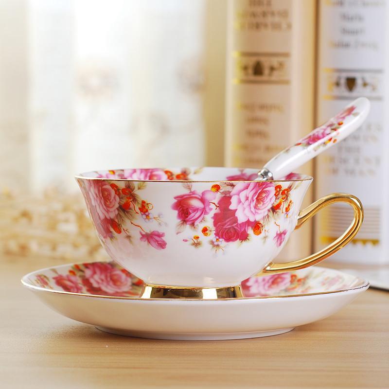 Zlacená evropská kostní porcelánová kávová a čajová sada s podšálkem