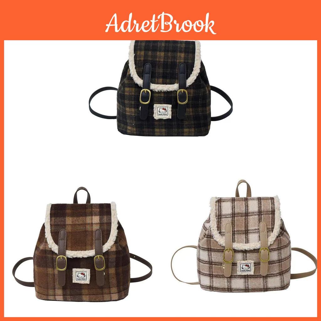 Plush Backpack With Vintage Plaid Design For Daily Use