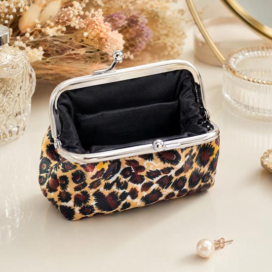 Leopard Print Coin Purse Fabric Change Purse Retro Kiss Lock Coin Pouch for Cash
