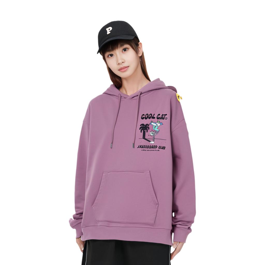 Li-Ning Steven Harrington Series Fun Print Fleece Warm Loose Pullover Hoodie Unisex hoodies Lavender AWDRF79-1