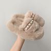 ins fluffy slippers women's autumn and winter wear 2025 new Internet celebrity fluffy plush thick bottom heightened one-word cotton tow