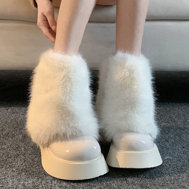 Fleece thick-soled fluffy boots women's, autumn and winter thermal pants, tube boots, short boots, fashion snow boots