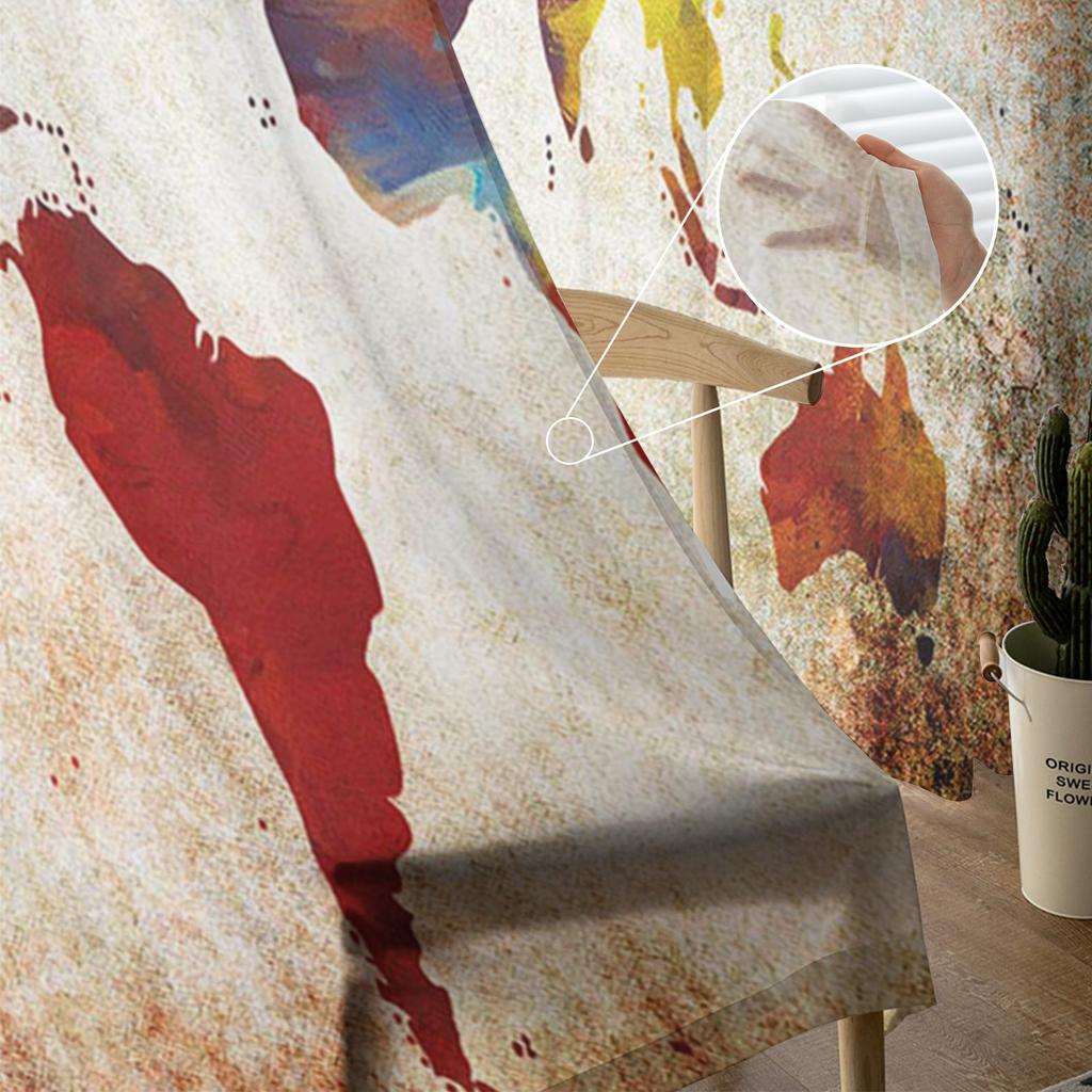 Colorful Map On Vintage Background Tulle Curtains Kitchen Door Curtain Chiffon Sheer Voile Christmas Curtains For Living Room