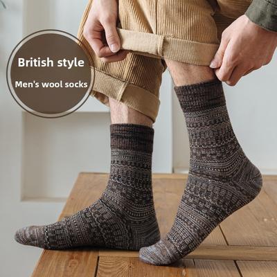 5 Paar Herren Herbst- und Winterstil Retro Hochwertige Kontrastfarbe Cashwool Wärmespeicherung in den Röhrensocken