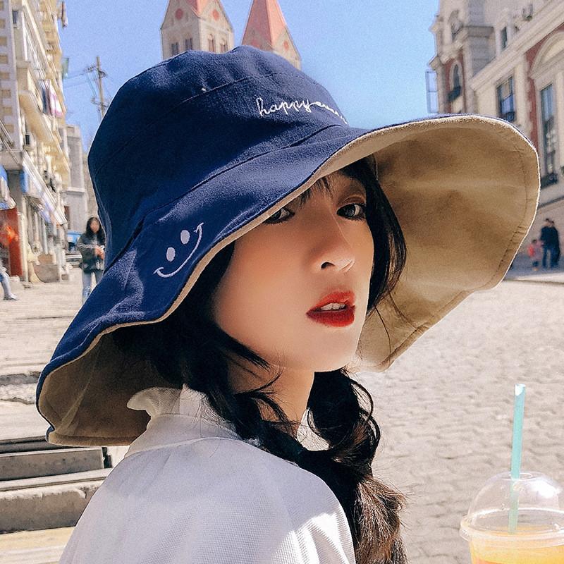 Summer Wide Brim Fisherman Hat For Women With Sun Protection And Doublesided Embroidery