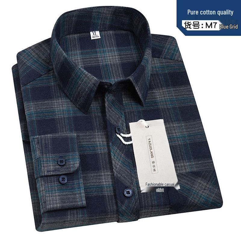 Men's High-End Pure Cotton Plaid Long-Sleeve Casual Shirt