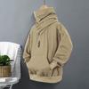 Yousheng Men Winter Hoodie High Collar Neck Protection Hooded Pullover Long Sleeves with Big Pocket Elastic Cuffs And Hem Loose Daily Sport Top
